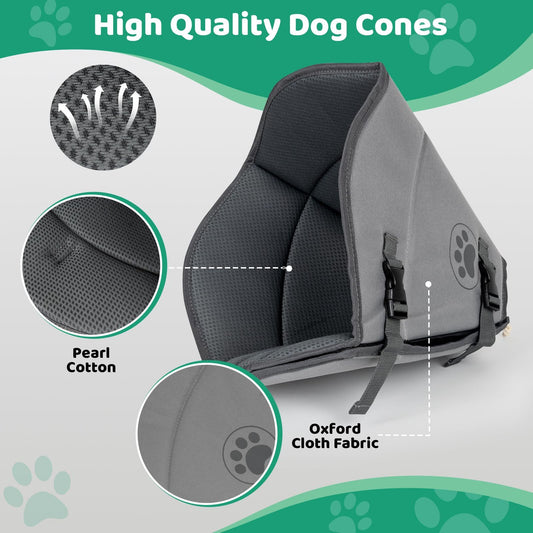 IFurffy Dog Cone For After Surgery,Breathable Soft Dog Cone For Large Medium Small Size Dog, Adjustable Drawstring And Buckle Dog Recovery Collar To Stop Licking And Scratching Wound,XL