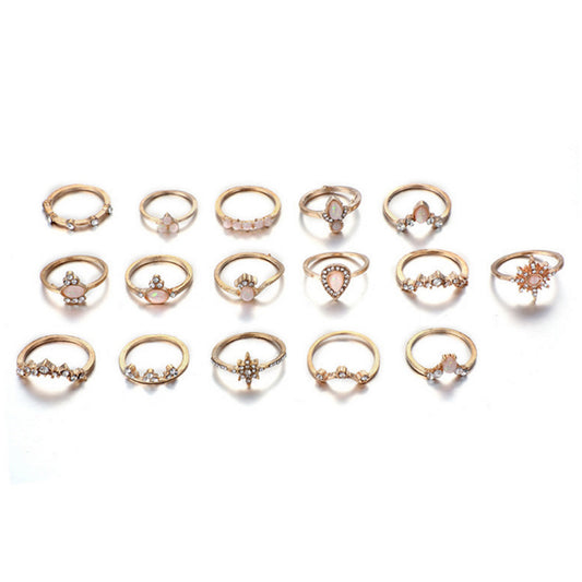 Diamond Crown Water Drop Retro Style 16 Pieces Set Rings